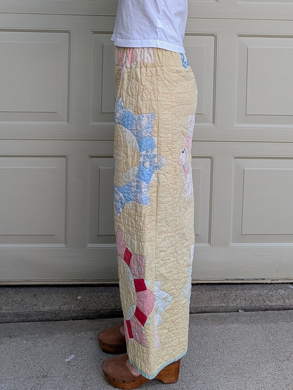 VINTAGE QUILT PANTS feedsack patchwork upcycled S - Picture 4 of 16
